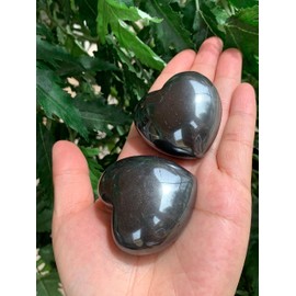 Hematite Gemstone Hearts, Polished Hematite Puffy Hearts, Hematite Crystal Palm Stone, Hematite Healing Crystal Hearts (1 Heart)