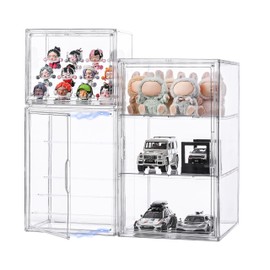 5-Tier Jumbo Acrylic Display Case for Figures - Extra Deep Shelves Holds 40+ Collectibles, Desktop Showcase with Magnetic Door for POP! Vinyls, Bobbleheads (L 5-Tier（10.6"*8.66"*14.17")
