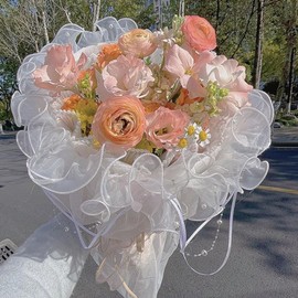 11cmx2m Ruffled Lace Trim with Beads Pleated Organza Ribbon Organza Lace Ribbon for Bouquet Gift Wrapping, Sky Blue