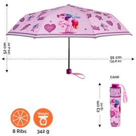 PERLETTI Unicorn Children's Umbrella Girls - Pink Unicorn Pocket Umbrella Mini Umbrella Children's Umbrella 7+ Years - Umbrella Small Windproof with Reflective Edge - Diameter 91 cm (Pink Denim)