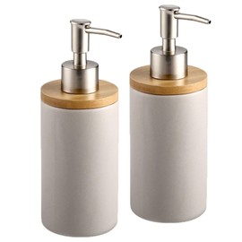 2Pcs Ceramic Dish Soap Hand Soap Dispenser, 400ml Hand Soap Dispenser Set Kitchen Decorative Pump Jar Dispenser Refillable Liquid Wash Dispenser Bottle for Bathroom, Countertop, Kitchen (Grey)