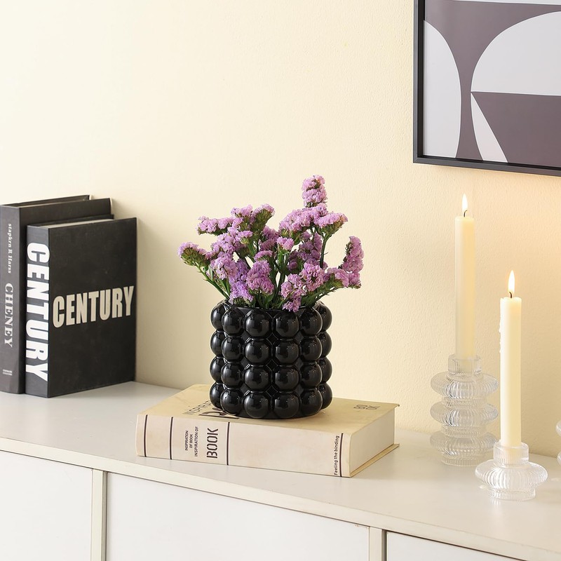 YANWE1 Bubble Vase, Black Ceramic Vase, Modern Vase, Boho Vase,