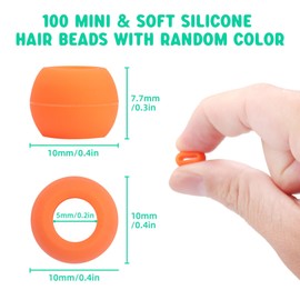 SEVENKA 100 Small Silicone Hair Beads Set for Girls, 5mm Colorful Soft Micro Silicone Hair Beads for Braids for Girls, 2 Plastic Quick Beaders for Hair Braids, 50 Elastic Rubber Bands