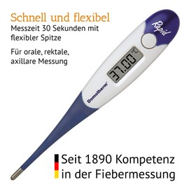Domotherm Domotherm Rapid - digitales Fieberthermometer mit 2 Nachkommastellen, Messwertspeicher, flexible Spitze, Baby Kinder geeignet