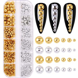 Flatback Pearls Nail Charms 3D Nail Art Charms Gold Sliver Mixed Size Resin Nail Art Rhinestones Supplies Manicure Accessories Decoration Kit for Women DIY Nail Art