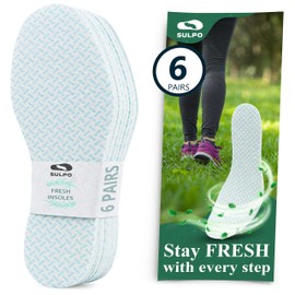 SULPO 6 Pairs Thin Insoles for Men and Women - Comfort Shoe Insoles Against Sweaty and Smelly feet - Anti-Odour Shoe Inserts with a Fresh Scent for Everyday Shoes, Sneakers - 7 UK M / 41 EU