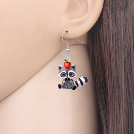 RAIDIN Acrylic Cute North American Raccoon Dangle Earrings for Women Girls Kids Cartoon Animal Jewellery for Raccoon Lovers Charms, Acrylic, No Gemstone