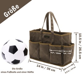 16OZ Waxed Canvas Tool Tote Bag for Garden Tools, Wrench Set & Screwdriver - 11 Pockets Garden Tool Bag with Portable Handles, Gardening Tote & Tool Storage Organizer (36 x 14 x 26.5cm) - Grey