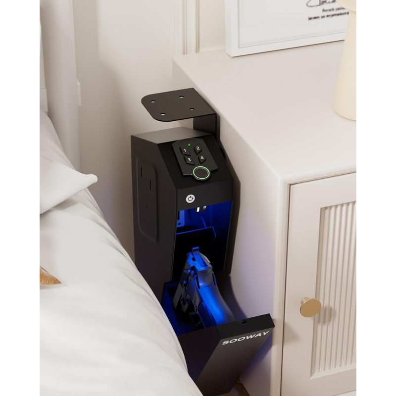 Gun Safe, Mounted Biometric Pistol Safe Drop Down Gun Lock