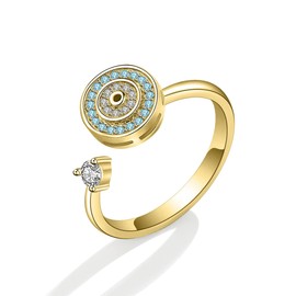 Evil Eye Ring for Women Silver Adjustable Wrap Open Evil Eye Rings Third Eye White Zircon Ring for Teen Girls Eyes Evil Mid Rings Gifts for Mom Graduation Gift (Gold)