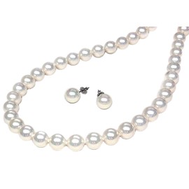 [You and My Jewelry Box] Pearl Pearl Necklace Earrings Set / White Color 0.3 inch (9 mm) 16.5 inches (42 cm) (Made in Japan) [Gift Wrapped], Faux Pearl