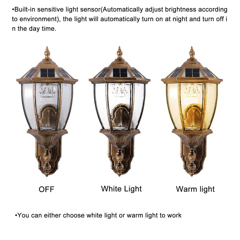 Lovefindahome Solar Wall Lamp with Light Sensor, Waterproof Outdoor Led
