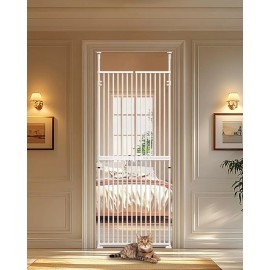 SLSY 75"-96" Height Extra Tall Cat Gate No Drilling Double Pet Door for Doorways