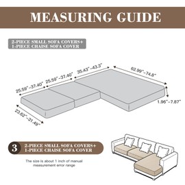 Eertop Couch Cushion Covers for Sectional Sofa, Wear Resistant Stretch Sofa Slipcovers for Sofa Cushion Furniture Protector Washable Couch Seat Cover for Pets (Beige, 2 Seat Covers S+ 1 Chaise)