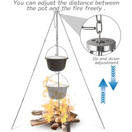 Yueranhu Camping Tripod for Outdoor Campfire Cooking Portable and Adjustable Stove Tripod Holds Dutch Ovens, Coffee Pots, Tea Pots, etc