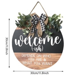 KCTOAMZ Welcome Wreath Sign Home Decoration,Double Bow Decoration Wreath Log Simulation Wreath Wall Outdoor Hanging Decoration,Spring Summer Autumn Winter Decoration