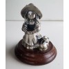 Pewter Girl with Rabbit Figurine