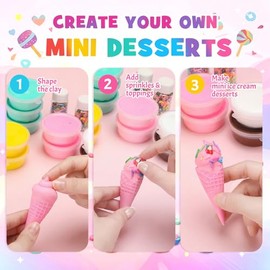 Shappy 51 Pcs Air Dry Clay Kit Ice Cream DIY Craft Kit 24 Cones 24 Air Dry Clay Packs 3 Decorative Sets Sweet Magic Modeling Crafts for Summer DIY Party Gift Indoor Outdoor Holiday Decoration
