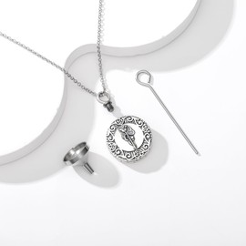 LONAGO Urn Necklace for Ashes 925 Sterling Silver Rose Flower with Snake Keepsake Cremation Pendant Necklace for Women