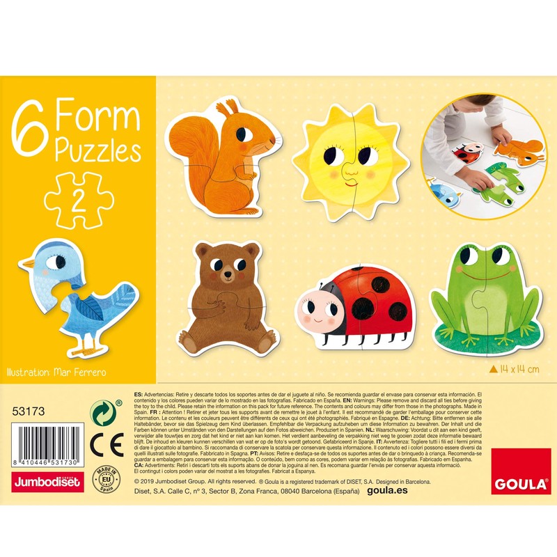 Goula 53173 6 Animal Shaped Puzzles, 2 Pieces, Multi-Colour, One