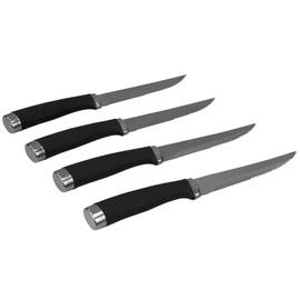 Home Basics KS45413 Stainless Steel Steak Knives with Non-Slip Handles, (Set of 4), Black, 4 Piece Set
