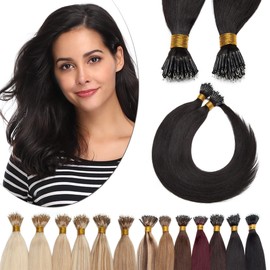 SEGO Nano Tip Hair Extensions Human Hair Balayage Nano Beads Pre-bonded Seamless Nano Ring Highlight Hair Extensions for Women 1g/strand 50g/pack -16 Inch 1B Natural Black