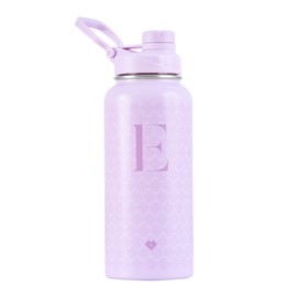 LuckyLy Termo de Acero Inoxidable con Iniciales 1 Litro, Doble Aislamiento Térmico y Tapa Hermética Antigoteo, Botella de Agua Motivacional ideal como Regalos para Mujer y Mamá – Modelo Terry, Letra E