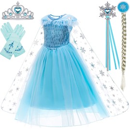 Princess Dresses for Girls Costume Halloween Birthday Party Kids Dress Up with Wig,Crown,Mace,Gloves 4T 5T(D56,120cm)