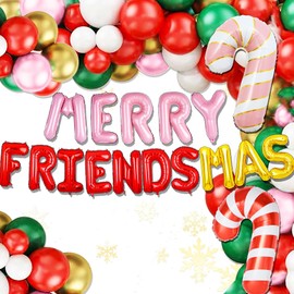 JeVenis Merry Friendsmas Party Decorations Merry Friendsmas Banner Balloons Friends Themed Christmas Party Garland Bunting Decorations Supplies