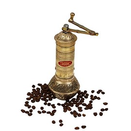 7.6" Handmade Hand Crafted Hammered Manual Brass Coffee Mill Grinder Sozen, Portable Conical Burr Coffee Mill, Portable Hand Crank Turkish Coffee Grinder