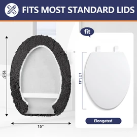 Baahrnom Luxury Toilet Lid Cover 19.5"x 16" Machine Washable Solid Seat Covers Adjustable Rubber Backing Fits Most 18-19.5" L x 14-16" W Elongated Toilet Seat
