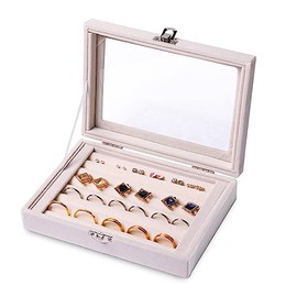 Frebeauty Organizador de Anillos/Pendientes con Bandeja y Tapa Transparente de Terciopelo, Caja de Almacenamiento de Joyería, Exhibidor de Tienda de J