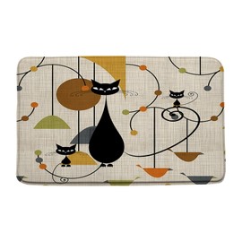 JIRGIXA Mid Century Atomic Cat Bath Mat Retro Atomic Black Cat Abstract Geometric Minimalist Boho 1950s 60s 17.8"x29.5" Bathroom Decor Mat/Rug