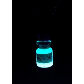 Kawaii Cute Mini Alice In Wonderland Glowing Drink Me Glass Potion Charm Necklace