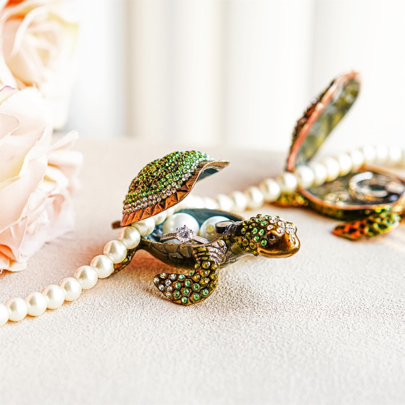 Turtle Trinket Box Turtle Figurine Jewelry Boxes Hinged Trinket Boxes