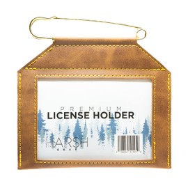 Weatherproof License Holder with Pin Included, Perfect for Hunting, Fishing, Archery Tags and Permits, Clear Window, Premium Quality Hand Stitched Synthetic Leather