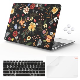 iLeadon Compatible with MacBook Air 13.3 inch Case 2022, 2021-2018 Release A2337 M1 A2179 A1932, Plastic Hard Shell&Keyboard Cover&Screen Film for MacBook Air 13 inch Case, Black Floral