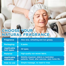 OK TAPE No Water Shampoo Cap (6 Packs), Microwaveable Rinse Free for Bedridden Patients or Elderly, Waterless Shampoo and Condition Hair, Aloe Vera Fragrance