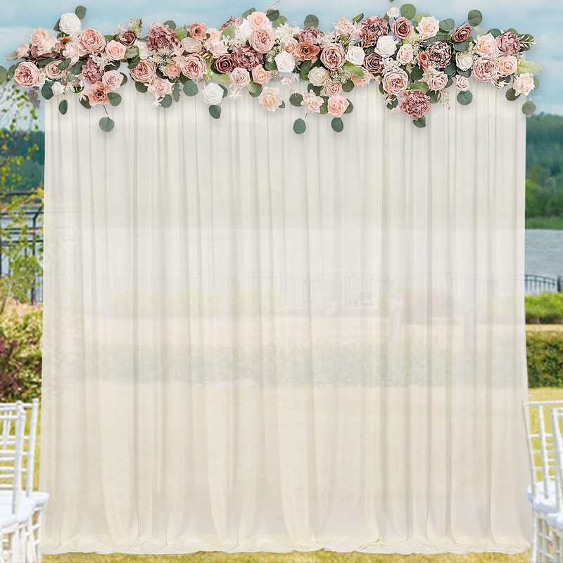 Chiffon Backdrop Curtain Ivory 5ft x 10ft 2 Pieces Cream