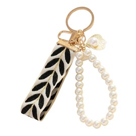 Perlen Schlüsselanhänger Damen,Mode Schlüsselanhänger Aesthetic,Keychain Aesthetic Accessoire,Bequem Taschenanhänger,Mit Schlüsselring,Geeignet Für Hängende Schlüssel-Accessoires Von Frauen (Schwarz)