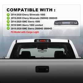G-PLUS LED 3rd Third Brake Light Compatible with Chevy Silverado 2014-2020,Fit GMC Sierra 2014-2020,X Type High Mount Stop Lamp Tail Cargo Lamp Smoky Lens Clear Housing