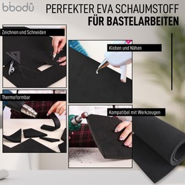 BIBODU Pack of 2 rolls of EVA foam 2 mm black colour, foam rubber, 2 mm thick, size 150 cm x 32 cm, density 80 kg/m3, EVA foam cosplay, DIY crafts, EVA foam, suitable for boys and girls