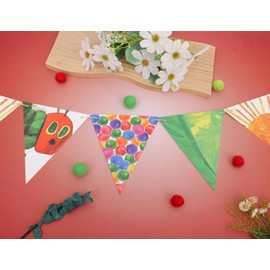 Hungry Caterpillar Party Garland Banner, 80 inches, Colorful Triangle Pennants for Birthday Decoration,Fruit Theme Garland for Baby Boy Girl