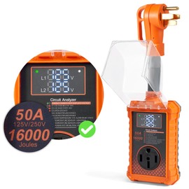 Krevz 16000 J RV Surge Protector 50 Amp, Upgraded Dual-Monitor Display RV Power Surge Protector with Safety Certification, High/Low Voltage Protection for Camper, Circuit Analyzer for Travel Trailers