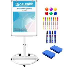 CALENBO Magnetic Mobile Dry Erase Board, 36 x 24 inches Flipchart Easel Standing Board, 3' x 2' Height Adjustable Easel White Board with 25 Sheets Paper Pad - Whiteboards for Classroom, Home, Office