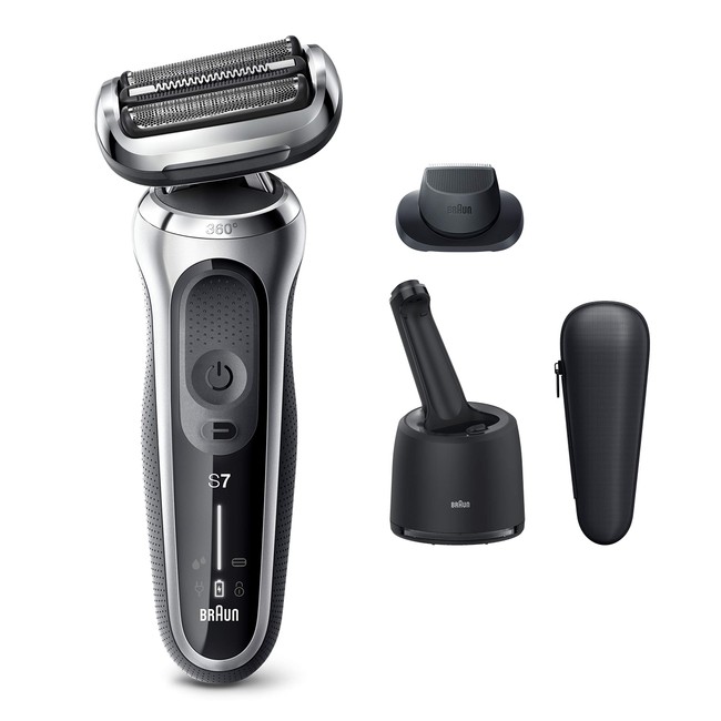 Braun Electric Razor for Men, Series 7 7071cc 360 Flex Head Electric Shaver with Precision Trimmer, Rechargeable, Wet & Dry, 4in1 SmartCare Center and Travel Case, Silver
