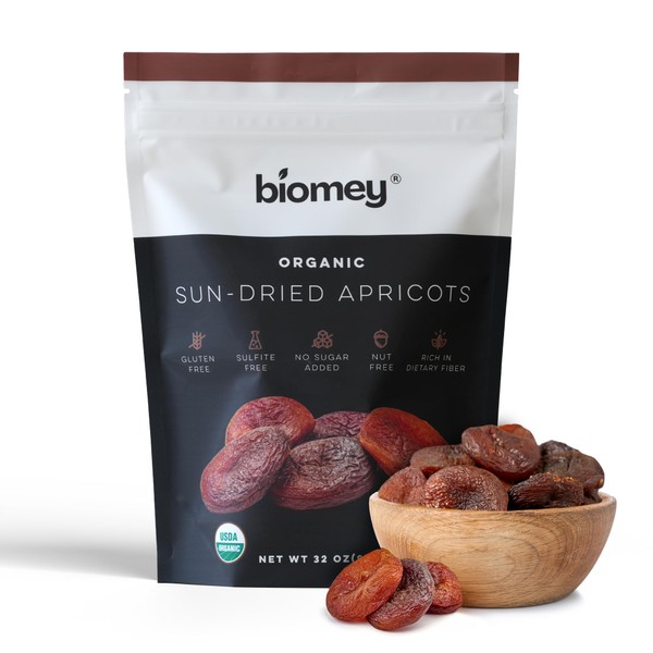 Biomey Organic Sun-Dried Turkish Apricots, No Sugar Added, Non-GMO, Gluten-Free,