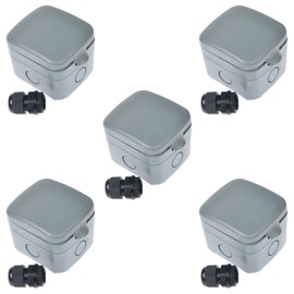 SuperInk 5 Pack Storm Weatherproof 125VAC 15A Fused Protection Unit Outdoor Use 4-Pole Junction Box with 20mm Cable Gland IP66 Rated