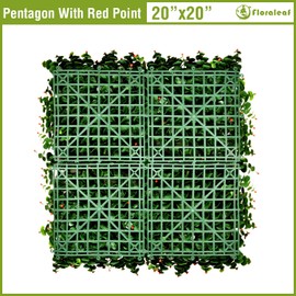 FLORALEAF 9 PCS 20''x20'' Artificial 20" x 20" Pentagon with red Point Topiary Hedge Plant Privacy Screen Faux Ivy Wall Décor for Indoor Outdoor Wall Garden Fence Backyard
