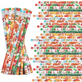 VEYLIN 72 Christmas Pencils for Kids, Assorted Bulk Christmas Pencils with Erasers in 8 Design Festival Party Favors Classroom Rewards